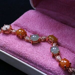 100% natural 14ct grade A icy orange green jade jadeite bracelet silver 925